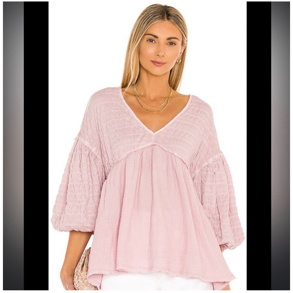 Free People We The Free Wildflower Top XS Pink Excellent Lantern Sleeve Gauze
